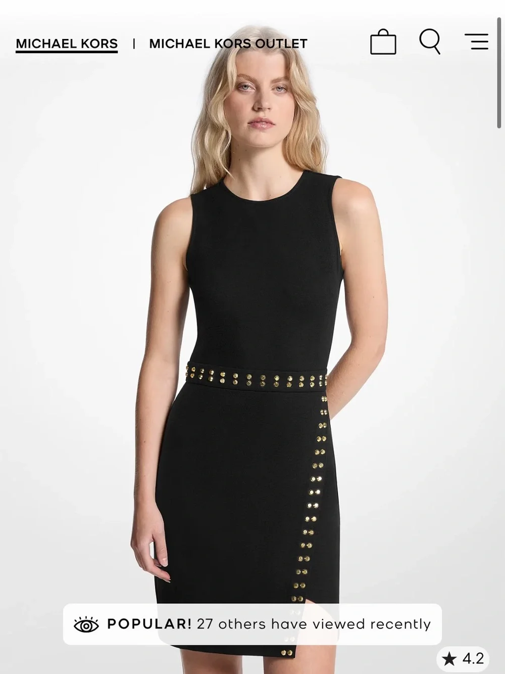 Michael Kors Black Studded Mini Dress with Gold Accents